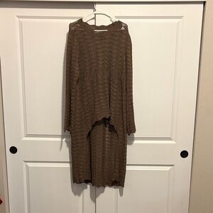 Long Sleeve Crochet Knit cardigan in Brown
